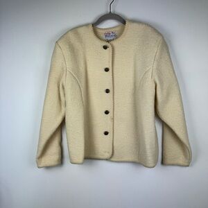 Vintage Tally-Ho 100% Wool Ivory Cardigan Sweater, Size Medium